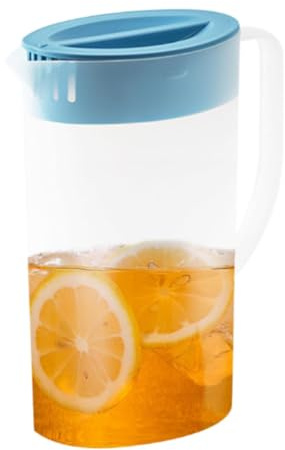 Kunststoffkrug mit Deckel und Griff, 1,5/2 L Saftkanne mit Deckel, Transparent Wasserkrug Wasserkanne Plastik Karaffe Bruchsicherer Wasserkaraffe Teekanne für heiße/kalte Wasser (Blue 1,5L)