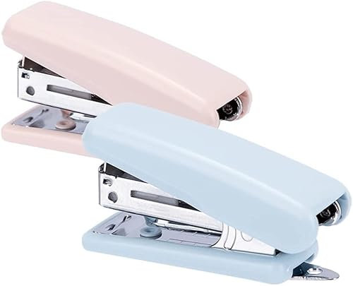 FENGJISUN Hefter Kleiner Hefter Mit Klammerentferner, 12 Blatt Kapazität for Home Office, Desktop Und Studentenschule, Niedlicher Hefter, 2,3 X 1,3 Zoll Tacker Büro(Pink+Blue)