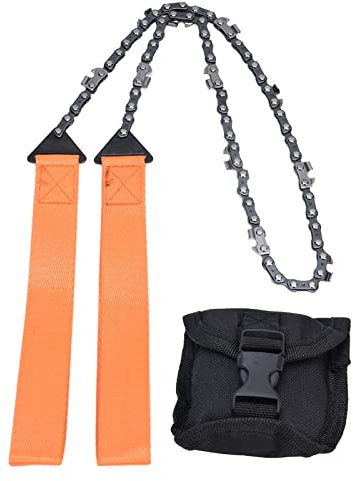 FLEXMAN 24 Inch Chainsaw, Manganese Steel Orange Outdoor High Limb Rope Saw Comfortable Handle Portable Hand Saw Chain Tool with Storage Bag for Camping, Survival, Hiking