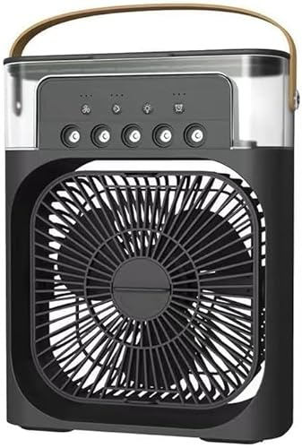 USB Air Conditioner Fan, 4 in 1 Personal Mini Cooling Fan with Water Mist Spray, 3 Speeds Evaporative Air Cooler Small Aircon Humidifier Water Fan Spray Mist Desk Fan for Home Office Room Black