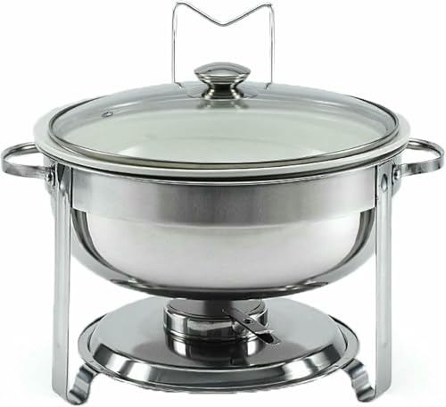 CQIKRWGWS Set da Buffet Chafing Dish, in Acciaio Inox Placcato Mattone con Coperchio in Vetro Isolante e Supporto, Facile da Pulire, Adatto per Feste/Banchetti/Feste/Matrimoni.