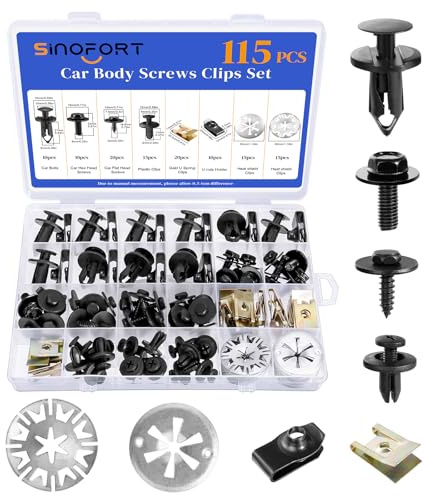 Sinofort 115 Stk Karosserieschrauben Clips Set, Befestigungsclips Auto Set | Blechmutter Schraube Kit mit Metall U Typ Befestigungsclip, Blechmutter Set für Stoßstange Undertray Türverkleidung Fender