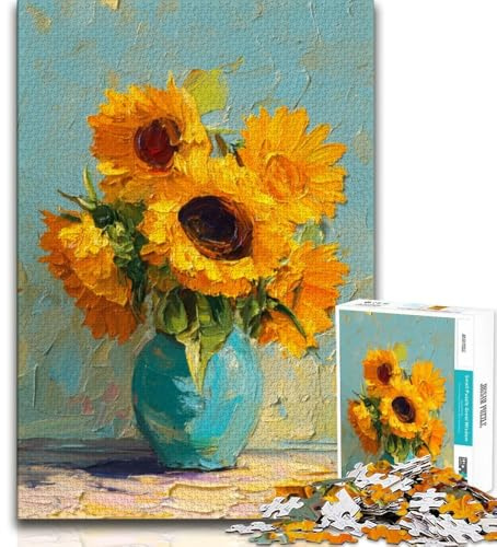 Puzzles pour Adolescents 1000 pièces Tournesols dans Un Vase, Jeu Familial, avec pièces entièrement emboîtables de Formes aléatoires pour Les Enfants de 14 Ans et Plus 38x26cm