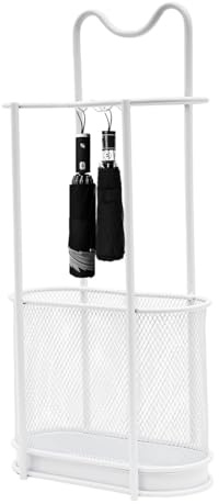 Duoruameng Paragüero de metal, soporte para sombrilla moderno con gancho y bandeja de goteo, organizador de bastones, 30 x 15 x 60 cm (blanco)