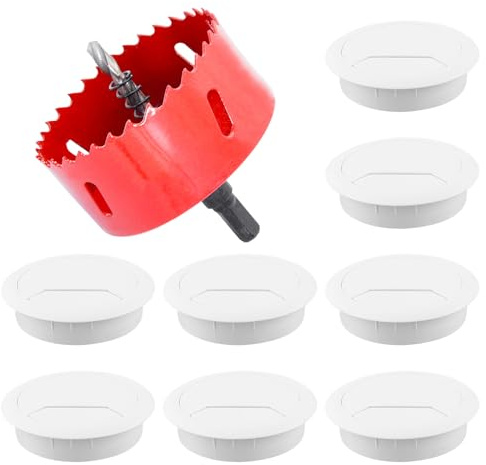 8 Pcs Desk Grommet 60mm with Hole Saw, Desk Cable Grommet, White | Round Desk Cable Hole Cover, Computer Cord Cable Wire Grommets for Home and Office Table Management