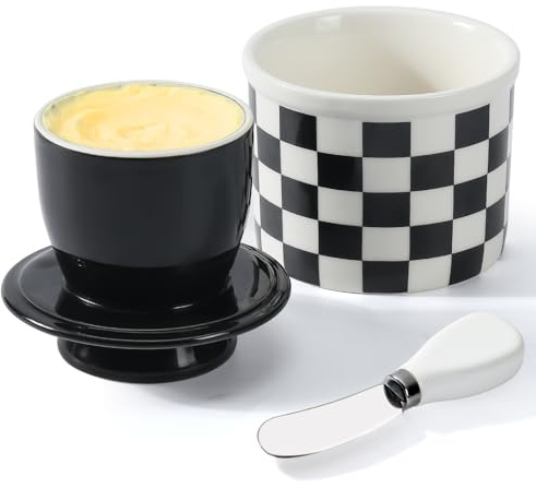 LEAFIA Französische Butterdose Wassergekühlt, Handgemacht Keramik Butterdose mit Deckel und Buttermesser, Butterglocke für Frische und Streichfähige Butter - Kapazität 250g