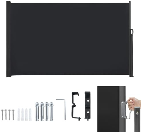Ferzone 140 x 300cm Petite Paravent Exterieur, Aluminium Auvent Latéral Rétractable et Opaque, Brise-Vue pour Jardin, Balcon&Terrasse, Store Latéral avec Protection Solaire, Anthracite