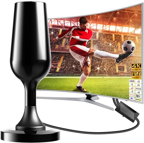 Antenne TV Intérieur Puissante, 2026 Antenne TV intérieur avec Amplificateur de Signal à Gain Élevé, Antenne TNT Intérieur Réception 360°Longue Portée 600km, Support 4K HD/1080P Les Chaînes Gratuites