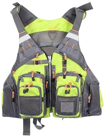 Giacche da Pesca Regolabili con Cerniera e Tasche, Giacca con Tasche for Canottaggio Kayak, Giubbotto Ideale for la Caccia Alla Pesca e il Nuoto for Gli Sport Acquatici(Fluorescent green)