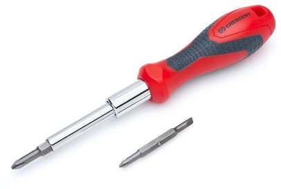 Crescent CMBD7P 7-in-1 Interchangeable Bit Screwdriver with Dual Material Handle, Red