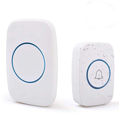 Wireless Doorbell, Waterproof Door Bell Kit with 1 doorbell sound and 1 working switch (Includes an alkaline battery), Operating at 500Feet, Adjustable Volume, 50 Chimes（white）
