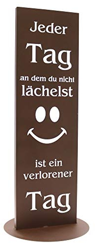 Bentatec Gartenschild Edelrost Dekosäule Lächle jeden Tag 100cm x 30cm Gartenschild Gartendekoration Dekoratives Element