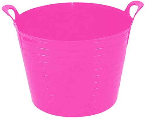 40l/42l Litre Flexi Tub Large Storage Container Washing Basket Trug Flexible Colour Bucket Large Rubber Flexi Round bucket For Home Garden MADE IN U.K. (Pink)