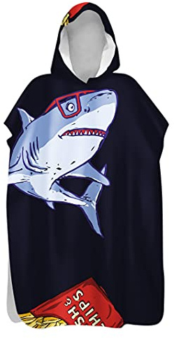 Treers Poncho Surf con Cappuccio, Microfibra Asciugatura Rapida Poncho Cambiare Spogliatoio Accappatoio per Adulto Uomini Donne Bambino Ideale per Il Nuoto, Le Immersioni (squalo,80x145cm)