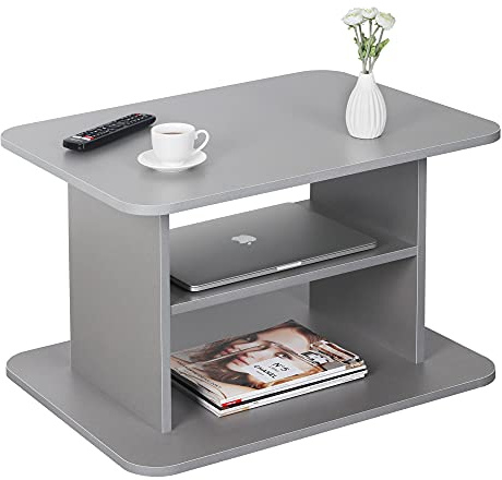 RICOO Couchtisch mit Stauraum, Wohnzimmertisch für Couch Grau, 69 x 45 x 50 cm, Holz, Platingrau