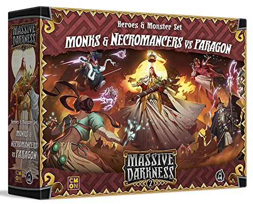 Massive Darkness 2 Monks and Necromancers vs The Paragon Heroes and Monsters Expansion | Kooperativt strategispel för vuxna och tonåringar | Åldrar 14+ | 1-6 spelare | Genomsnitt. Playtime 60 minuter