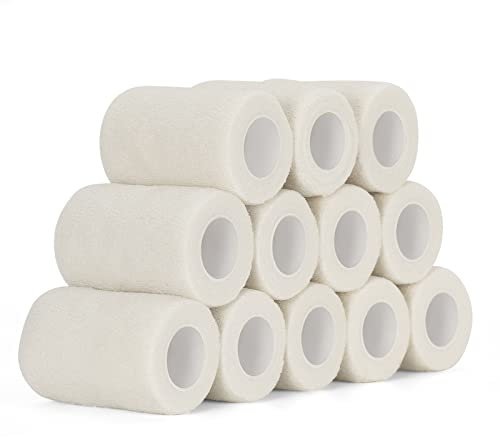 12 Rotoli Benda Coesiva Elastica Bendaggio Autoadesivo 7,5cm x 4,5m Fasciatura Adesiva Salvapelle Sport Nastro Bendaggio Sportivo per Mani, Piedi, Ginocchia, Braccia (Bianco)