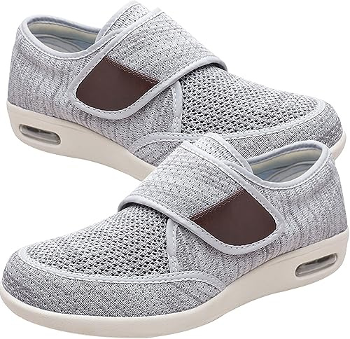 Chaussures Orthopédiques pour Diabétiques Chaussons Réglable Antidérapant Confortable pour Pieds Gonflés Arthrite Oedème Chaussures en Tricot Pantoufles Antidérapant (Color : Light Gray, Size : 38 E