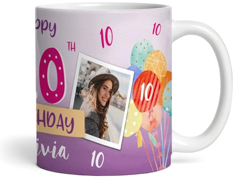 10th Birthday Gift For Girl Balloons Photo Tea Coffee Cup Personalised Mug |Personalised Birthday Mug | Photo Mug | Picture Mug | Personalised Mug | Cup | 10th Birthday | 10 Years Old |