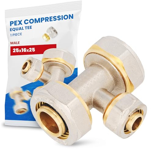 T-Stück PEX-AL-PEX Schraubfitting 25 x 16 x 25 mm Messing Klemmverschraubung Sanitärsystem Heizungsschlauch Rohradapter T-Anschluss