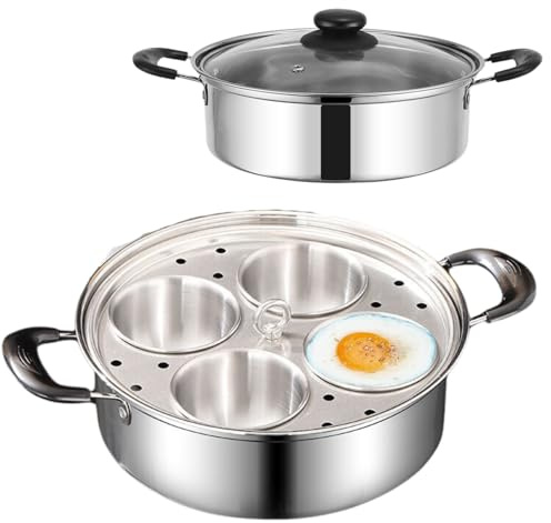 GOVNPJ Egg Poacher Pan, Poached Egg Pan Stainless Steel Egg Pan with 4 Cups Egg Cooker Poached Egg Maker for Kitchen (without coating)