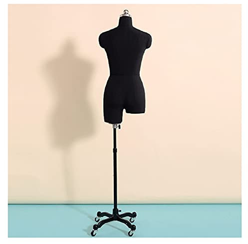 Schwarze Schneiderpuppe für Frauen, beige Damen-Halbkörper-Torso-Männchen mit Schaumstoffkörper und Metallrädern, leicht zusammensetzbar und feststeckbar