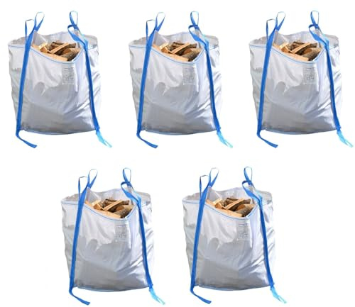 B teurobrecher Big Bag 90x90x90 cm, 5 Stück, 6 Schlaufen, Nennlast 1000kg | 5000 KG Bruchlast, Ohne Inhalt, Säcke für Bauschutt, Gartenabfall, Holz, Sand