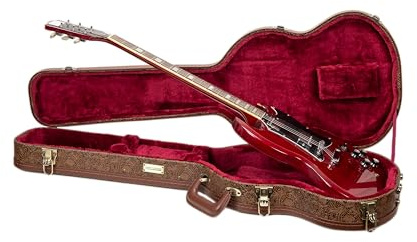Crossrock Designer Series CRW530SGBQ - Custodia in legno per chitarre elettriche Gibson SG, chiusura di sicurezza, piedini in metallo, spazio di archiviazione, colore: Marrone, Marrone Fiore, SG