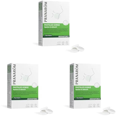 Pranarôm - Aromaforce - Pastilles Apaisantes Gorge aux Huiles Essentielles BIO - Apaise et Adoucit - 21 Pastilles (Lot de 3)