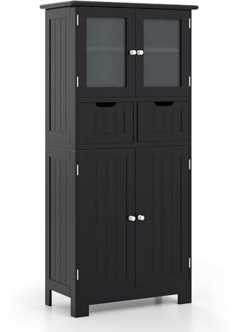 GIANTEX Armario de Almacenamiento con Puertas, Independiente con 4 Puertas, 2 Cajones & Estantes Ajustables, Multifuncional para Cocina, Baño, Sala de Estar (Negro)