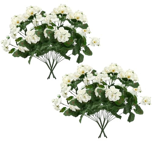 Hbbgdiy 8pcs 14 gerani artificiali all'aperto, fiori di seta in finta seta piante di geranio falsi resistenti ai giardini, matrimonio, fulcro del tavolo da cucina, bianca, bianco