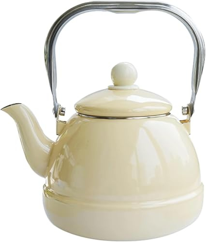 Bouilloire à thé Jaune 1,6 L en émail pour cuisinière, Style Vintage, Style Ferme, pour Camping en Plein air