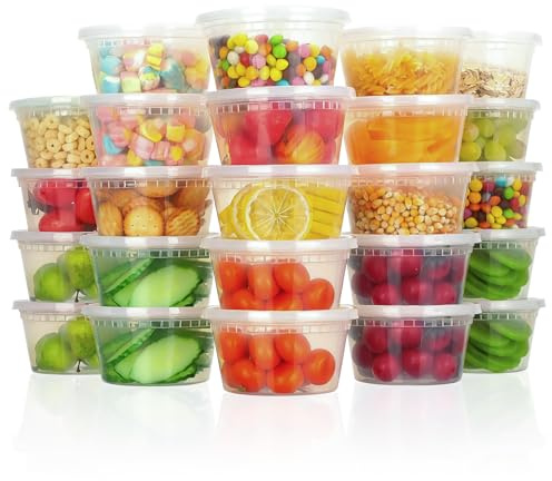 Cozary Envases para Alimentos con tapas, 24 Pieza Contenedores de alimentos Deli (24-12oz), Recipientes de Plástico Alimento Herméticas, Aptos para el Microondas y el Lavavajillas