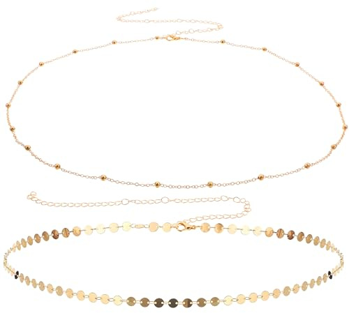 Nogeqi Bauchkette Gold Verstellbar Metall Quaste Kettengürtel, Zierliche Bauch Kette, Taillenperlenkette Bikini Taillenkette Damen, Bauchketten, Goldene Körperkette für Frauen Mädchen