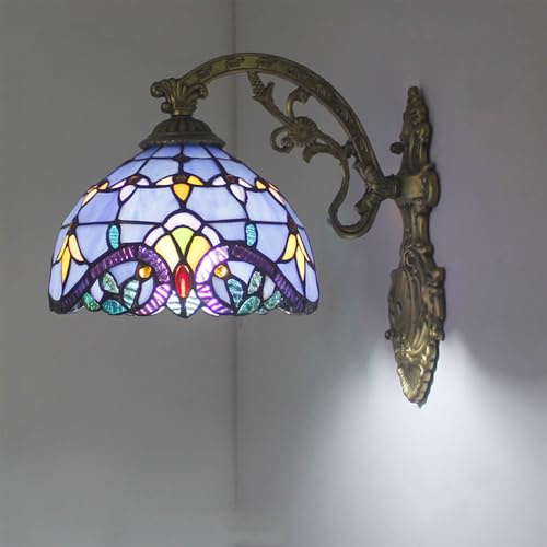 Mengjay Lámpara de Pared Estilo Barroco,Luz de Pared de Interior con Pantalla de vidriera para Escalera, Dormitorio, Sala de estar, Pasillo,Balcón (B)