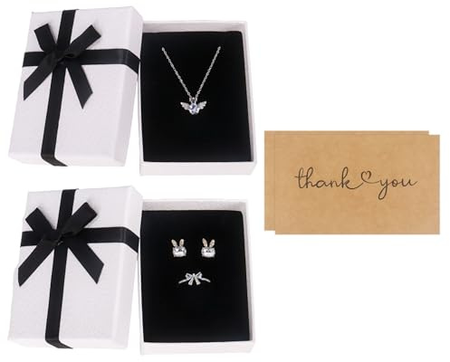 Nideen 2Pcs Jewellery Gift Boxes 9× 7× 3cm Necklace Earring Box with Lid(White and Black)