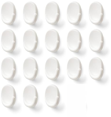PARENCE – Lot de 18 Crochets Muraux Adhésifs Blancs – Petits Crochets Autocollants pour Salle de Bain, Cuisine, Bureau ou Porte – Fixation sans Perçage, 18 Pièces