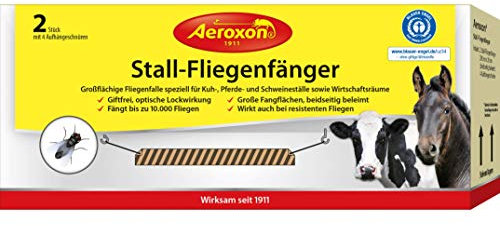 AEROXON Stall Fliegenfänger – 2X Stallfliegenrolle (je 2m x 20cm) – pro Fliegenfalle Stall Packung – ideal für Ställe & Wirtschaftsräume