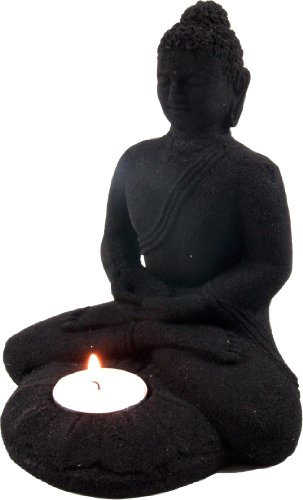 GURU SHOP Stein Buddha Statue 19 cm, Schwarz