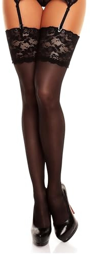 GLAMORY Femme Luxury 20 Bas Jarretelles Dentelle Large, Noir, XL Grande Taille EU