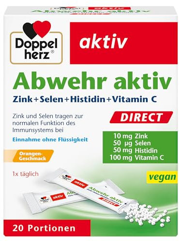 Doppelherz Abwehr aktiv DIRECT - mit Zink, Selen & Vitamin C zur Unterstützung des Immunsystems PLUS Histidin - 20 Micro-Pellets mit Orangen-Geschmack