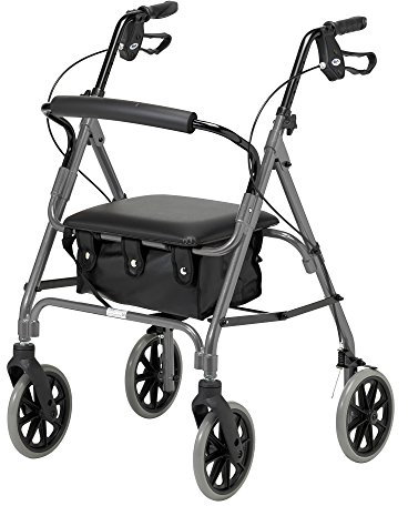 Days Lightweight Folding Rollator Walker – Mobility Aids, Adjustable Walking Frame with Padded Seat, Lockable Brakes, Ergonomic Handles, Walking Aid, Portable Walker for Elderly, Medium – Quartz