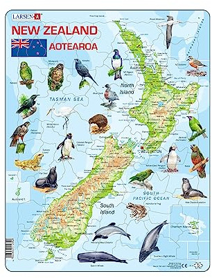 Larsen A4 Neuseeland Physische Karte, Englisch Ausgabe, Rahmenpuzzle mit 71 Teilen