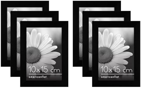 Americanflat 6x4 Photo Frames - Set of 6 - Gallery Wall Picture Frame Set in Black - Engineered Wood with Polished Plexiglass - Horizontal and Vertical Formats for Wall and Tabletop