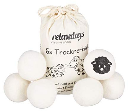 Relaxdays XXL Wool Dryer Balls, Set of 6 New Zealand Balls, Eco-Friendly, Ø 7 cm, White