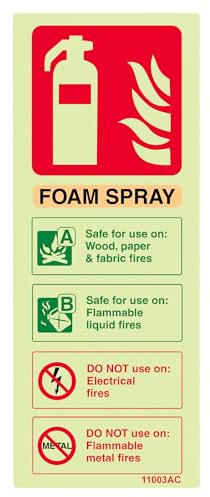 VSafety - Señal para extintor de incendios (espuma que brilla en la oscuridad, 75 mm x 200 mm, vinilo autoadhesivo)
