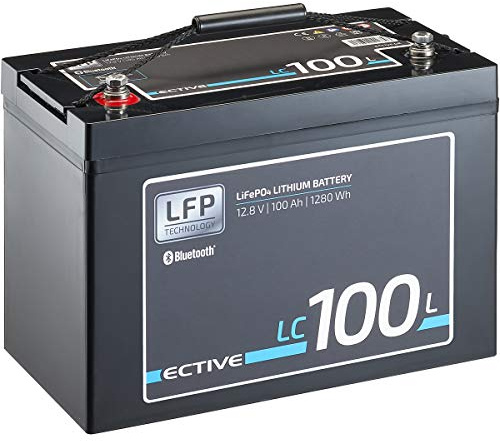 ECTIVE LiFePO4 Batterie LC100L BT - 12V, 100Ah, 1280Wh, Bluetooth inklusive App - Lithium-Eisenphosphat Versorgungsbatterie, Bootsbatterie, Solarbatterie für Wohnwagen, Wohnmobil, Camper