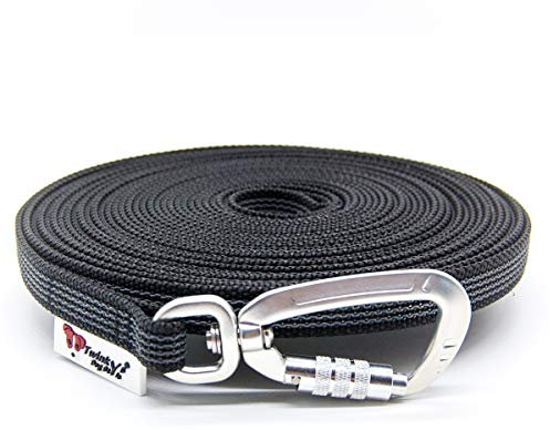 Twinkys Dog Style Schleppleine gummiert mit Sicherheitskarabiner 15 mm breit für Hunde bis 50 kg - OHNE Handschlaufe 15 Meter Schwarz Made in Germany