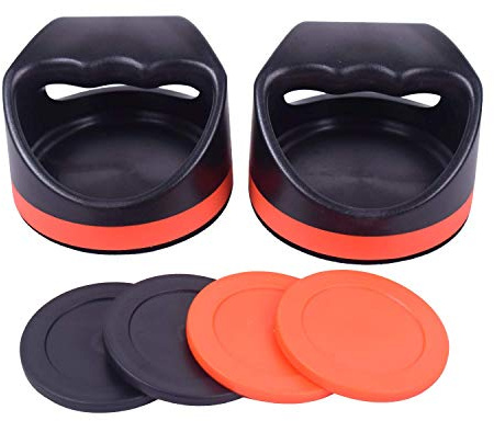 Plastic Air Hockey Strikers/Pushers, 2 PCS 4 Plastic Black Air Hockey Pushers and 4 PCS 2.75 Pucks Replacement for Game Tables Goalies Equipment Accessories