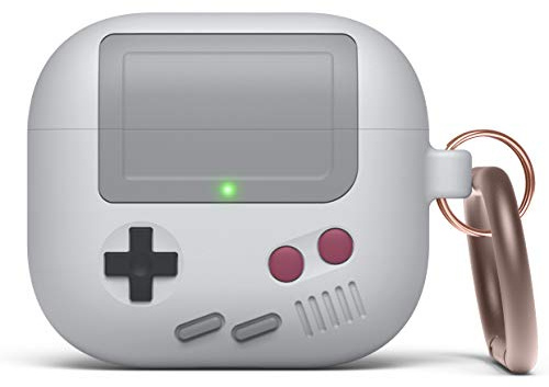 elago AW5 Case Compatible with AirPods 3 Case, Classic Game Player Console Design Case with Keychain, Support Wireless Charging (Light Grey)